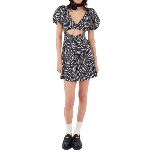 For Love and Lemons Anya Polka Dot Puff Sleeve Mini Dress Cut Out Small - Picture 1 of 8